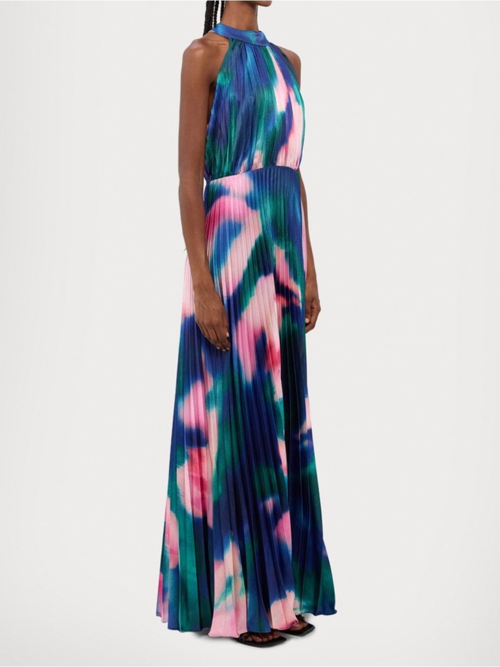 ML Monique Lhuillier Jacqueline Long Dress Size 4 Watercolor Sky Pleated NWT